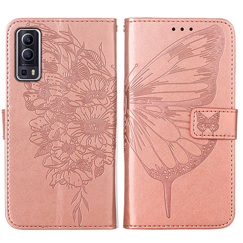 Handytasche Stand Schutzhülle Flip Leder Hülle Schmetterling Y01B für Vivo Y52 5G Rosegold