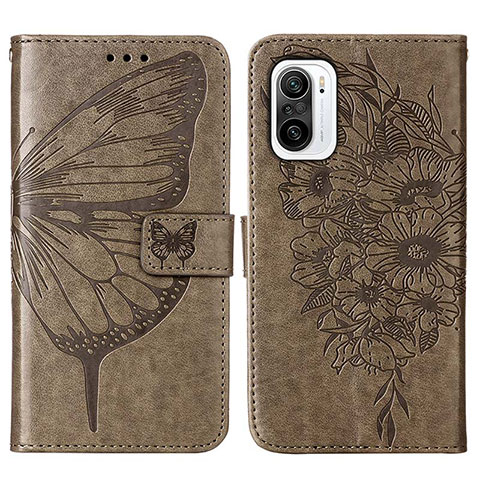 Handytasche Stand Schutzhülle Flip Leder Hülle Schmetterling Y01B für Xiaomi Mi 11i 5G Grau