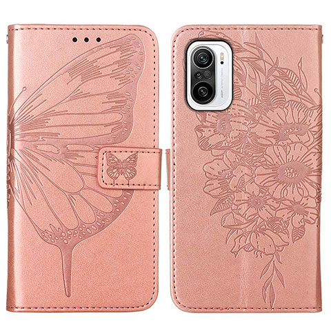 Handytasche Stand Schutzhülle Flip Leder Hülle Schmetterling Y01B für Xiaomi Redmi K40 Pro+ Plus 5G Rosegold