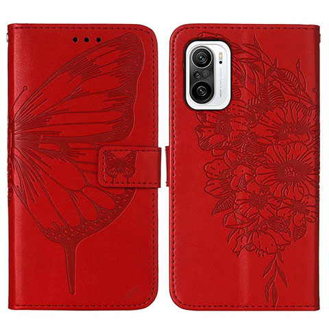 Handytasche Stand Schutzhülle Flip Leder Hülle Schmetterling Y01B für Xiaomi Redmi K40 Pro+ Plus 5G Rot