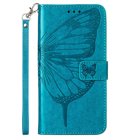 Handytasche Stand Schutzhülle Flip Leder Hülle Schmetterling Y02B für Samsung Galaxy A02s Blau