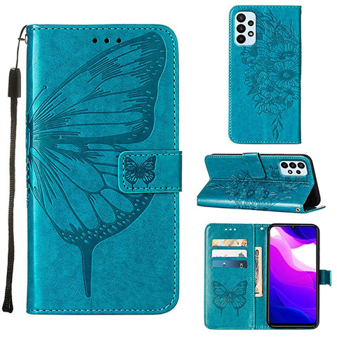 Handytasche Stand Schutzhülle Flip Leder Hülle Schmetterling Y02B für Samsung Galaxy A23 4G Blau