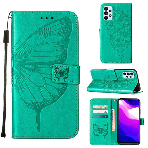 Handytasche Stand Schutzhülle Flip Leder Hülle Schmetterling Y02B für Samsung Galaxy A23 4G Grün