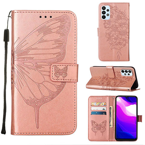 Handytasche Stand Schutzhülle Flip Leder Hülle Schmetterling Y02B für Samsung Galaxy A23 4G Rosegold