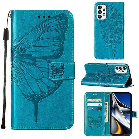 Handytasche Stand Schutzhülle Flip Leder Hülle Schmetterling Y02B für Samsung Galaxy A73 5G Blau