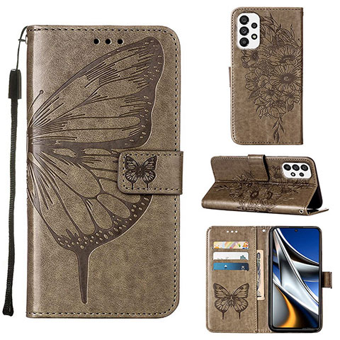 Handytasche Stand Schutzhülle Flip Leder Hülle Schmetterling Y02B für Samsung Galaxy A73 5G Grau