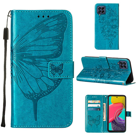 Handytasche Stand Schutzhülle Flip Leder Hülle Schmetterling Y02B für Samsung Galaxy M33 5G Blau