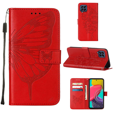 Handytasche Stand Schutzhülle Flip Leder Hülle Schmetterling Y02B für Samsung Galaxy M53 5G Rot