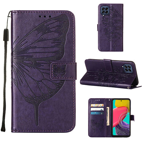 Handytasche Stand Schutzhülle Flip Leder Hülle Schmetterling Y02B für Samsung Galaxy M53 5G Violett