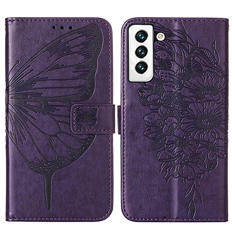 Handytasche Stand Schutzhülle Flip Leder Hülle Schmetterling Y06B für Samsung Galaxy S21 FE 5G Violett