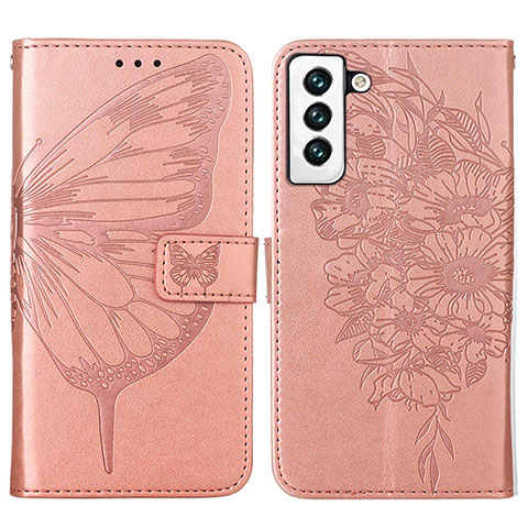 Handytasche Stand Schutzhülle Flip Leder Hülle Schmetterling Y06B für Samsung Galaxy S23 5G Rosegold