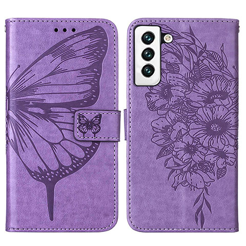 Handytasche Stand Schutzhülle Flip Leder Hülle Schmetterling Y06B für Samsung Galaxy S23 Plus 5G Helles Lila
