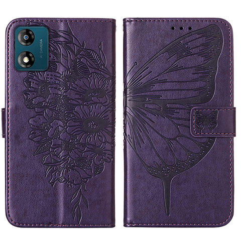 Handytasche Stand Schutzhülle Flip Leder Hülle Schmetterling YB1 für Motorola Moto E13 Violett