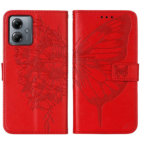 Handytasche Stand Schutzhülle Flip Leder Hülle Schmetterling YB1 für Motorola Moto G14 Rot