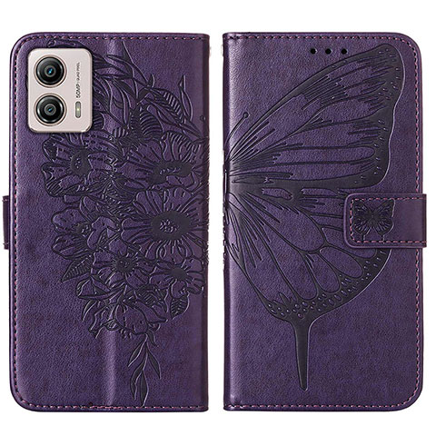 Handytasche Stand Schutzhülle Flip Leder Hülle Schmetterling YB1 für Motorola Moto G53 5G Violett