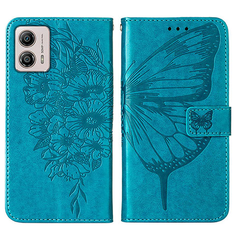 Handytasche Stand Schutzhülle Flip Leder Hülle Schmetterling YB1 für Motorola Moto G53j 5G Blau