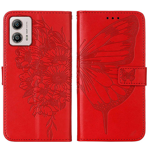 Handytasche Stand Schutzhülle Flip Leder Hülle Schmetterling YB1 für Motorola Moto G53j 5G Rot