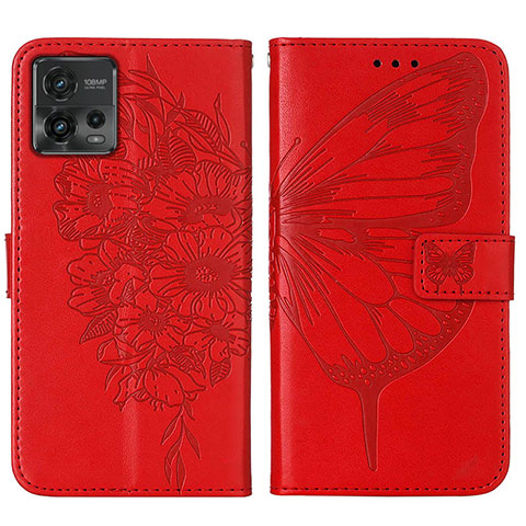 Handytasche Stand Schutzhülle Flip Leder Hülle Schmetterling YB1 für Motorola Moto G72 Rot