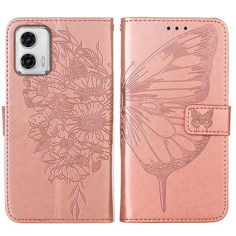 Handytasche Stand Schutzhülle Flip Leder Hülle Schmetterling YB1 für Motorola Moto G73 5G Rosegold