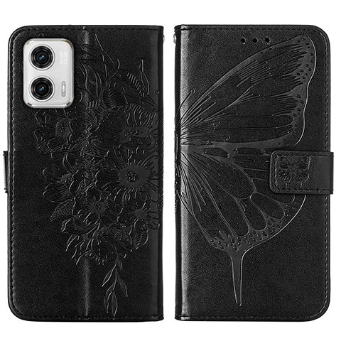 Handytasche Stand Schutzhülle Flip Leder Hülle Schmetterling YB1 für Motorola Moto G73 5G Schwarz