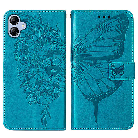 Handytasche Stand Schutzhülle Flip Leder Hülle Schmetterling YB1 für Samsung Galaxy A04 4G Blau