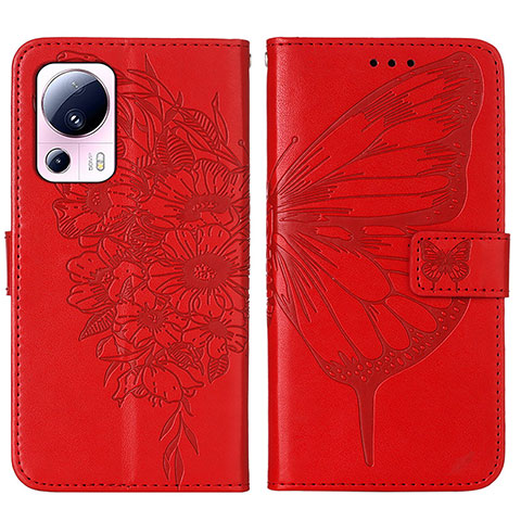 Handytasche Stand Schutzhülle Flip Leder Hülle Schmetterling YB1 für Xiaomi Mi 13 Lite 5G Rot