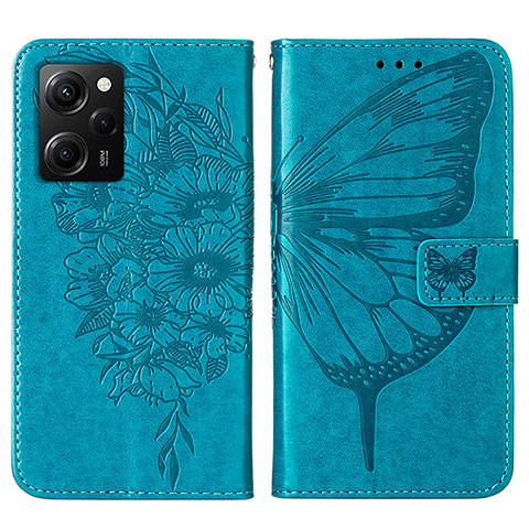 Handytasche Stand Schutzhülle Flip Leder Hülle Schmetterling YB1 für Xiaomi Poco X5 Pro 5G Blau