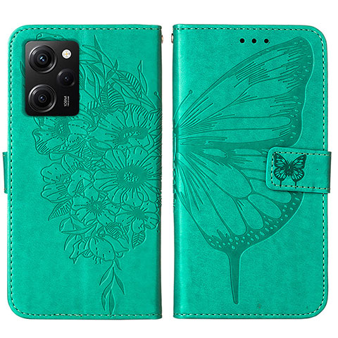 Handytasche Stand Schutzhülle Flip Leder Hülle Schmetterling YB1 für Xiaomi Poco X5 Pro 5G Grün