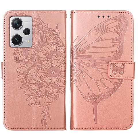 Handytasche Stand Schutzhülle Flip Leder Hülle Schmetterling YB1 für Xiaomi Redmi Note 12 Explorer Rosegold