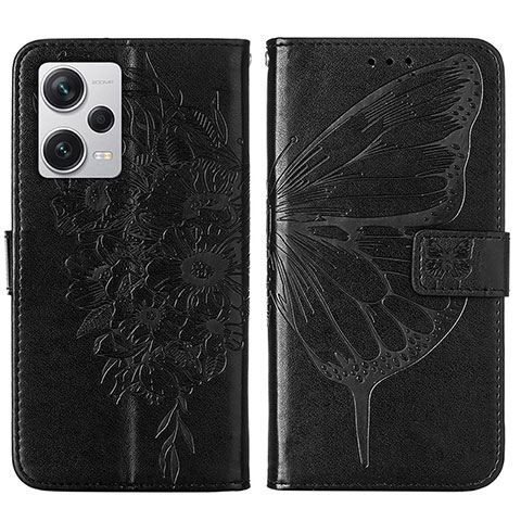 Handytasche Stand Schutzhülle Flip Leder Hülle Schmetterling YB1 für Xiaomi Redmi Note 12 Explorer Schwarz