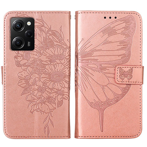 Handytasche Stand Schutzhülle Flip Leder Hülle Schmetterling YB1 für Xiaomi Redmi Note 12 Pro Speed 5G Rosegold