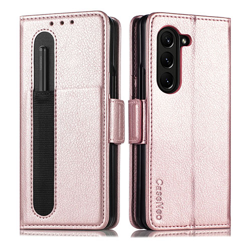 Handytasche Stand Schutzhülle Flip Leder Hülle SD1 für Samsung Galaxy Z Fold5 5G Rosegold