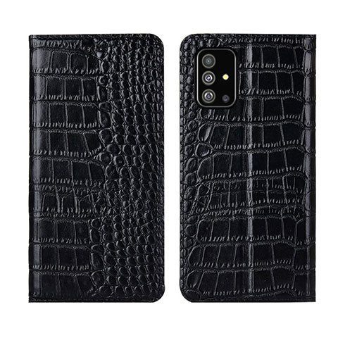 Handytasche Stand Schutzhülle Flip Leder Hülle T01 für Samsung Galaxy A51 5G Schwarz