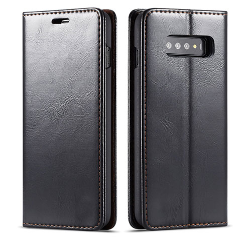 Handytasche Stand Schutzhülle Flip Leder Hülle T01 für Samsung Galaxy S10 Schwarz