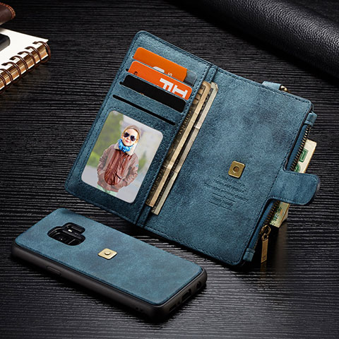 Handytasche Stand Schutzhülle Flip Leder Hülle T01 für Samsung Galaxy S9 Hellblau