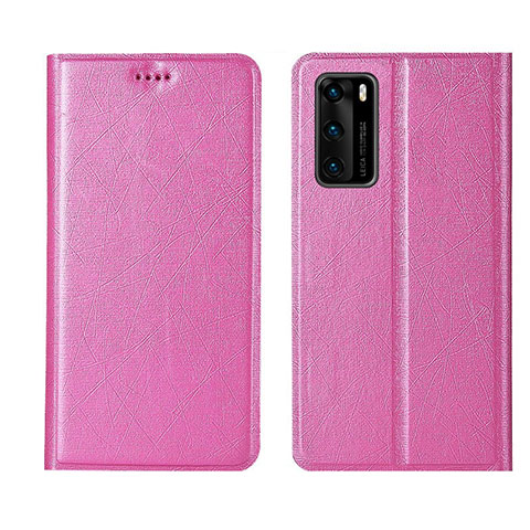 Handytasche Stand Schutzhülle Flip Leder Hülle T02 für Huawei P40 Rosa