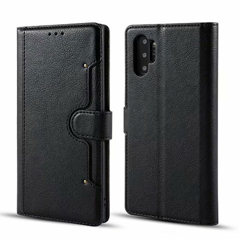 Handytasche Stand Schutzhülle Flip Leder Hülle T02 für Samsung Galaxy Note 10 Plus Schwarz