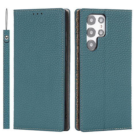 Handytasche Stand Schutzhülle Flip Leder Hülle T02D für Samsung Galaxy S22 Ultra 5G Cyan