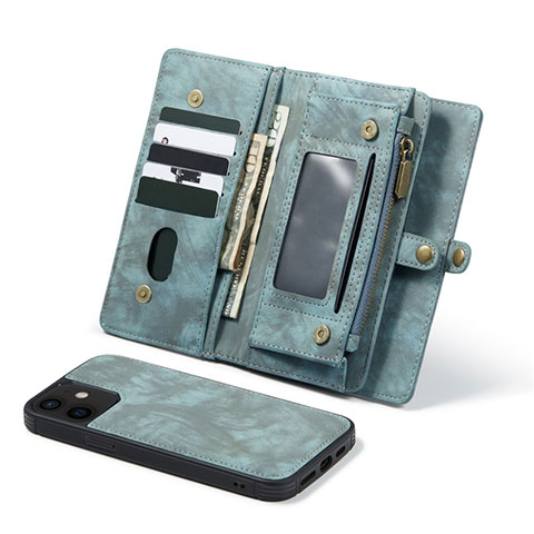 Handytasche Stand Schutzhülle Flip Leder Hülle T03 für Apple iPhone 12 Cyan