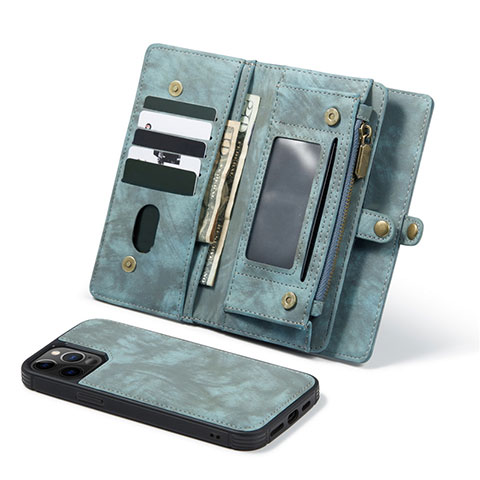 Handytasche Stand Schutzhülle Flip Leder Hülle T03 für Apple iPhone 12 Pro Cyan