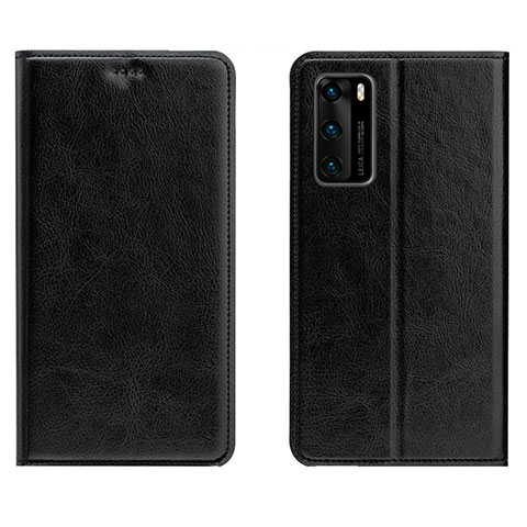 Handytasche Stand Schutzhülle Flip Leder Hülle T03 für Huawei P40 Schwarz