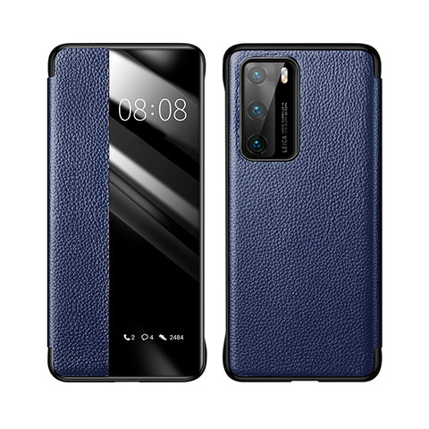 Handytasche Stand Schutzhülle Flip Leder Hülle T04 für Huawei P40 Blau