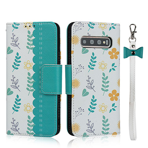 Handytasche Stand Schutzhülle Flip Leder Hülle T06 für Samsung Galaxy S10 Cyan