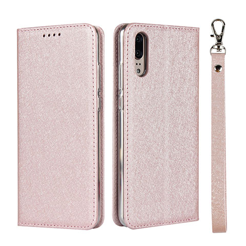 Handytasche Stand Schutzhülle Flip Leder Hülle T07 für Huawei P20 Rosegold