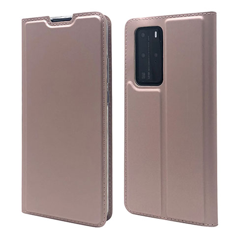 Handytasche Stand Schutzhülle Flip Leder Hülle T07 für Huawei P40 Pro Rosegold