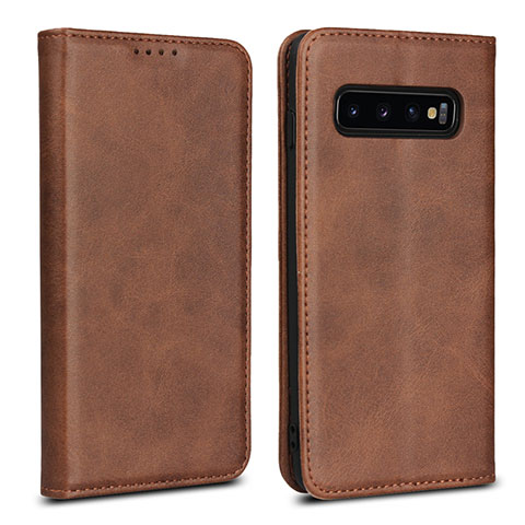 Handytasche Stand Schutzhülle Flip Leder Hülle T07 für Samsung Galaxy S10 Braun