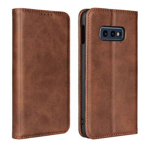 Handytasche Stand Schutzhülle Flip Leder Hülle T07 für Samsung Galaxy S10e Braun