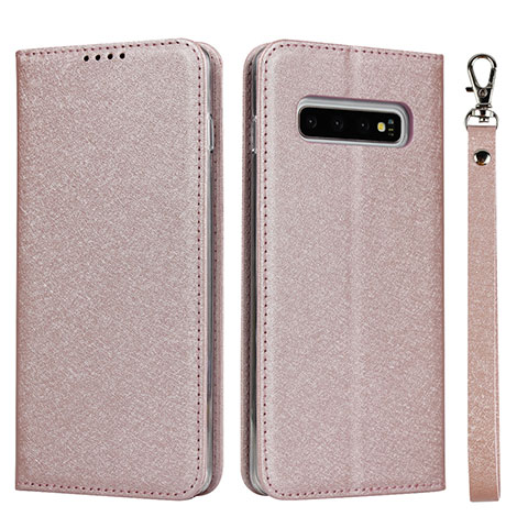 Handytasche Stand Schutzhülle Flip Leder Hülle T09 für Samsung Galaxy S10 Plus Rosegold