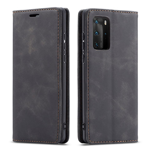 Handytasche Stand Schutzhülle Flip Leder Hülle T15 für Huawei P40 Pro Schwarz