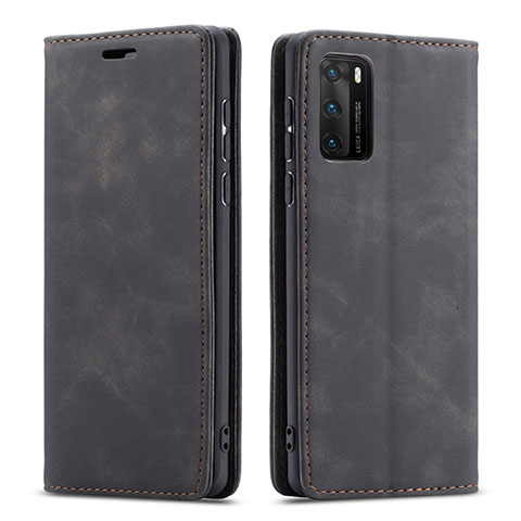 Handytasche Stand Schutzhülle Flip Leder Hülle T18 für Huawei P40 Schwarz